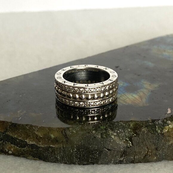 Authentic Pandora Sterling Silver 925 Cubic Zirconia Wide Band Forever Ring Sz 6 - Picture 4 of 16
